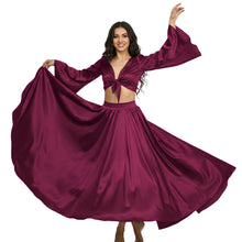 Satin Belly Dance Full Circle Skirt & Ruffle Top Set S-3XL | 41 Colors S76