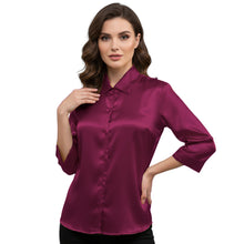 Satin Point Collar Button Down Shirt | 3/4 Sleeve Blouse S-3XL S91