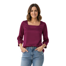 Satin Square Neck Top | 3/4 Sleeve Chic Blouse S-3XL | 41 Colors S114