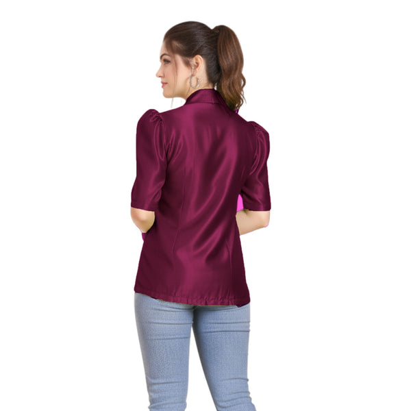 Satin Puff Sleeve Button Down Shirt | Elegant Top S-3XL | 41 Colors S80