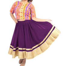 Chiffon Bollywood Dance Skirt | Gold Lace Border | S-5XL, 30 Colors C37
