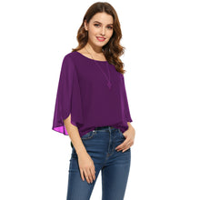 Chiffon Round Neck Top | Sheer Casual Blouse S-5XL | 30 Colors C52