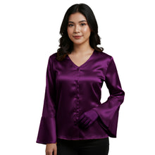 Satin Flare Sleeve Button Down Top | Dramatic Blouse S-3XL | 41 Colors S82