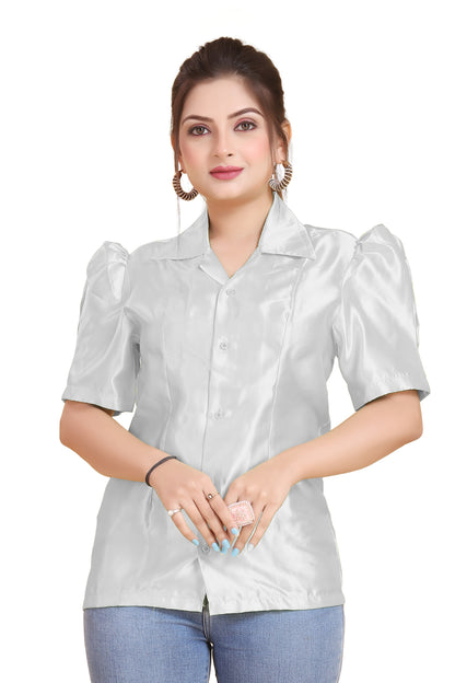 Satin Puff Sleeve Button Down Shirt S80 - Regular size 3