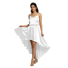 Fluroscent Green Satin High-Low Skirt, vibrant neon evening skirt.