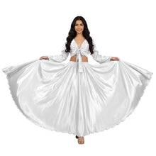 Fluroscent Pink Satin Skirt Set, neon long sleeve dance costume.