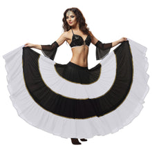 16 Yard 4-Tier Belly Dance 2-Color Skirt with Gold Trim | Tribal Fusion Gypsy C6