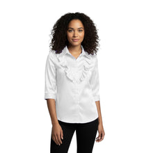 Fluroscent Pink Satin 3/4 Sleeve Blouse, neon vintage top.