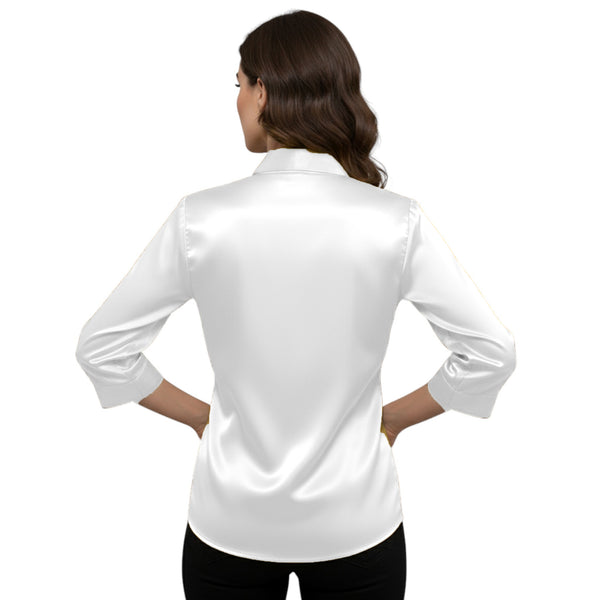 Satin Point Collar Button Down Shirt | 3/4 Sleeve Blouse S-3XL S91