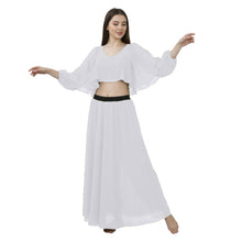 Cobalt Blue Belly Dance Outfit Set, vibrant Half Circle Skirt and Ruffle Top.