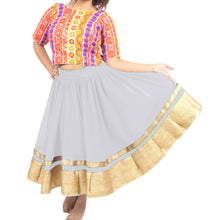Chiffon Bollywood Dance Skirt | Gold Lace Border | S-5XL, 30 Colors C37