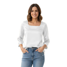 Satin Square Neck Top | 3/4 Sleeve Chic Blouse S-3XL | 41 Colors S114