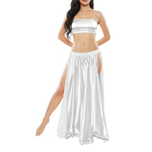 Satin Belly Dance Side Cut Skirt | Slit Flow Costume Plus Size | 41 Colors S1