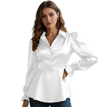Satin Victorian Button-Down Shirt | Long Sleeve Blouse S-3XL S86