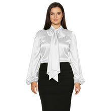 Satin Bow Neck Top | Long Sleeve Office Wear Blouse S-3XL | 41 Colors S120