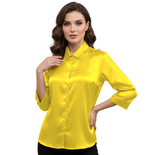 Satin Point Collar Button Down Shirt | 3/4 Sleeve Blouse S-3XL S91