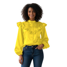 Fluroscent Green Satin Classic Button Down, vibrant neon blouse.