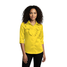 Fluroscent Green Satin Vintage Style Shirt, vibrant neon blouse.