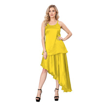 Fluroscent Green Satin Top & Asymmetrical Skirt, vibrant neon set.