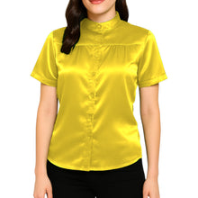 Satin Short Sleeve Button Down Shirt | Chic Blouse S-3XL | 41 Colors S85