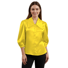 Satin Big Collar Button Down Shirt | Fancy 3/4 Sleeve Top S-3XL S89
