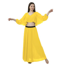 Rose Gold Half Circle Skirt & Ruffle Top Set, elegant dance costume.