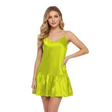 Fluroscent Green Satin Nightgown, vibrant neon sleepwear.