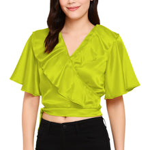 Satin Ruffle Self-Tie Top | Adjustable Crop Blouse S-3XL | 41 Colors S84