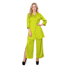 Fluroscent Green Satin Shirt & Self Tie Palazzo, vibrant neon set.