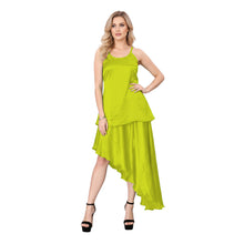 Mustard Satin Full Circle Skirt Set, vibrant long sleeve dance outfit.