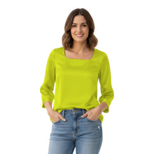 Satin Square Neck Top | 3/4 Sleeve Chic Blouse S-3XL | 41 Colors S114