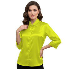 Satin Point Collar Button Down Shirt | 3/4 Sleeve Blouse S-3XL S91