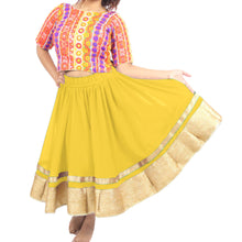 Chiffon Bollywood Dance Skirt | Gold Lace Border | S-5XL, 30 Colors C37