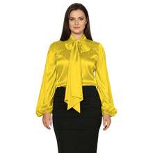 Satin Bow Neck Top | Long Sleeve Office Wear Blouse S-3XL | 41 Colors S120