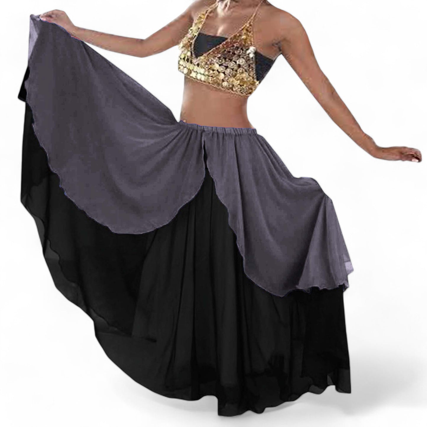 Chiffon 2 layer Belly Dance Skirt C1- Regular Size 1