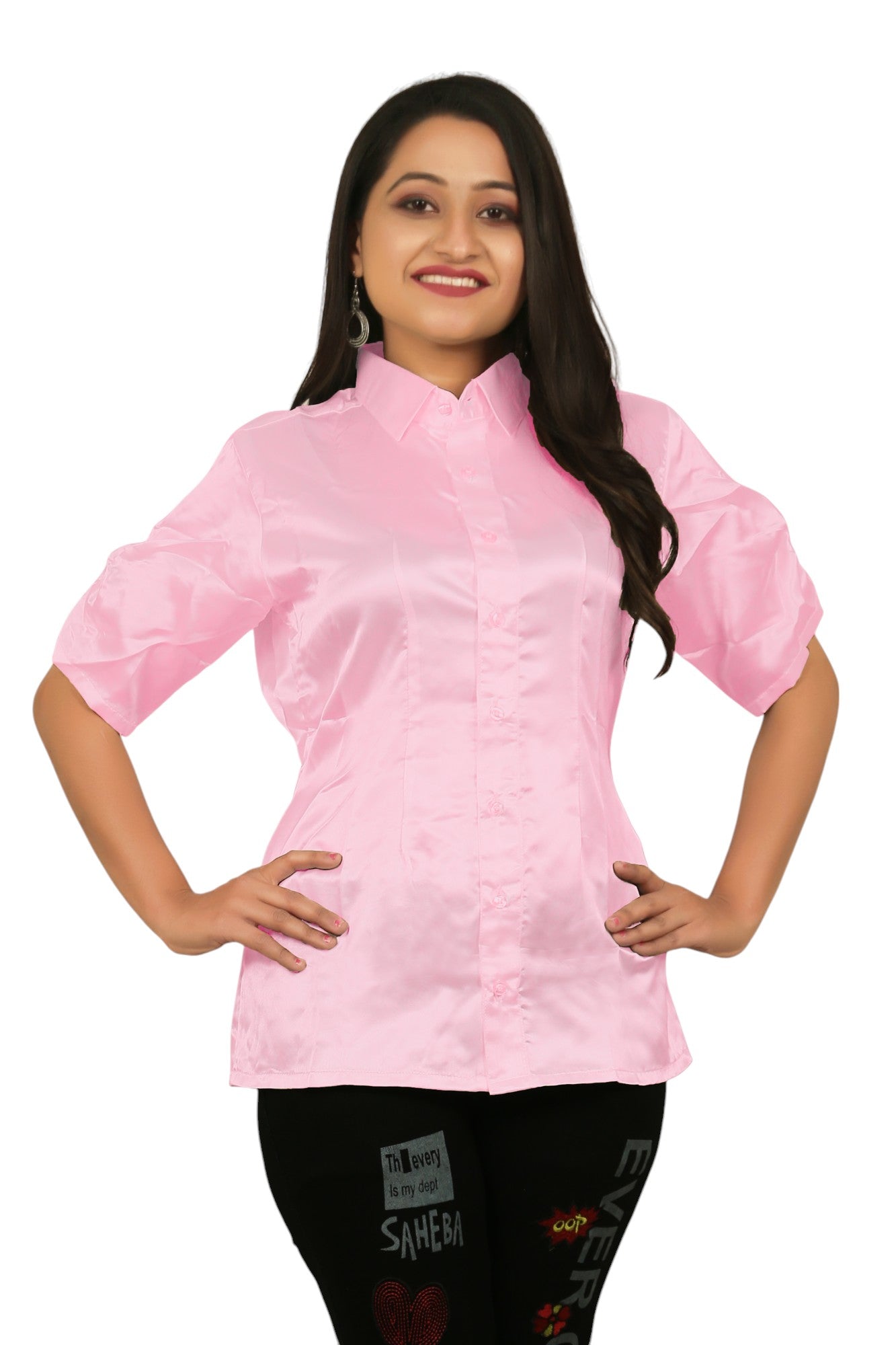 Satin Short Sleeve Button Down Shirt S107 - Regular size 2