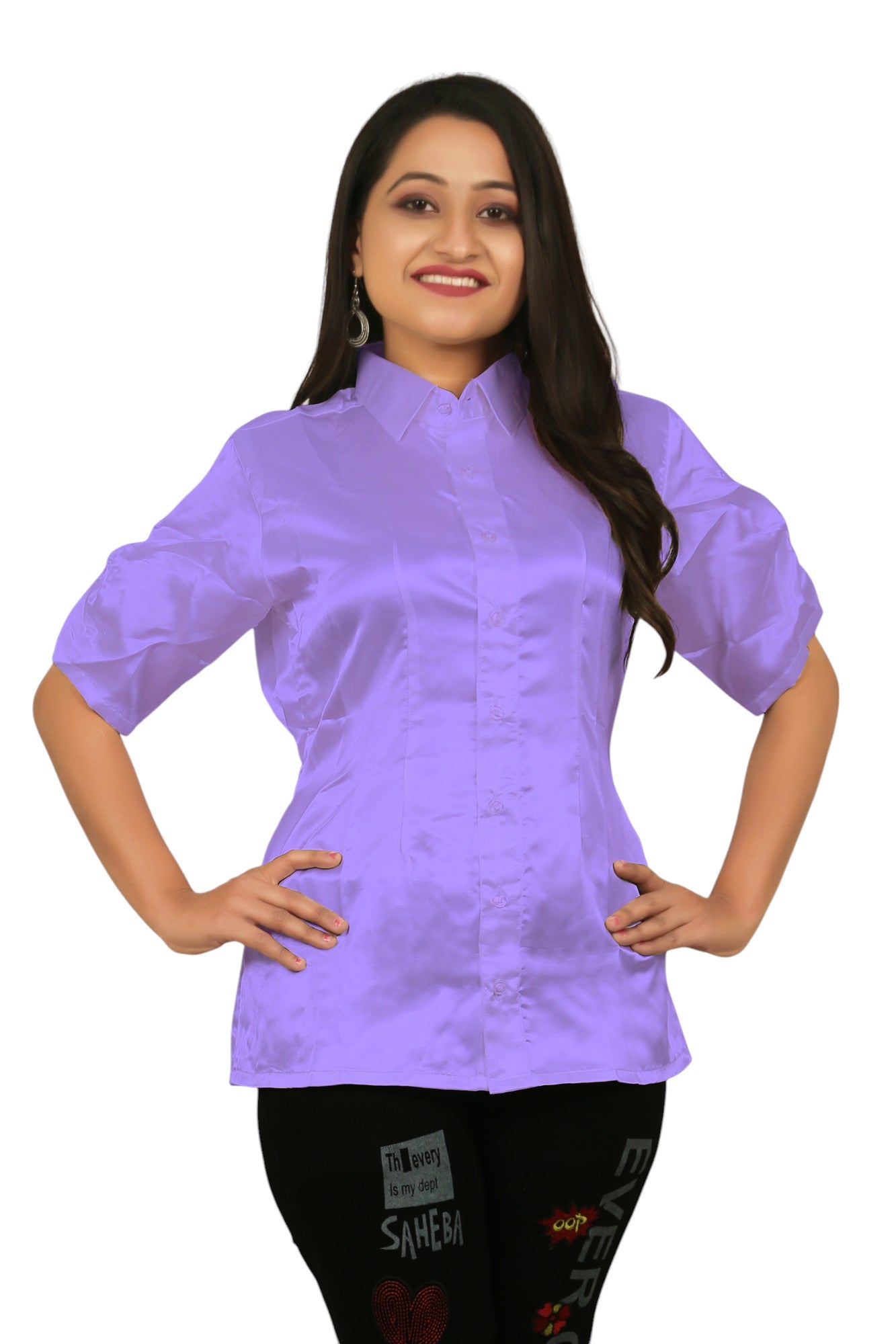 Satin Short Sleeve Button Down Shirt S107 - Regular size 2